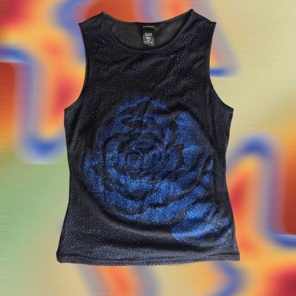 Express Women's Black and Blue Vest
